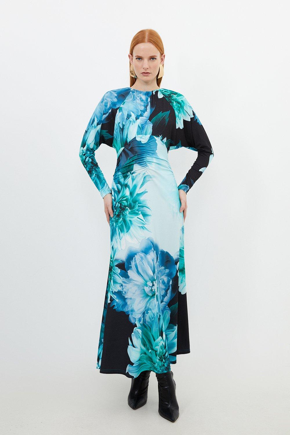 Платье макси из джерси с цветочным принтом и рукавами «летучая мышь» Karen Millen, мультиколор