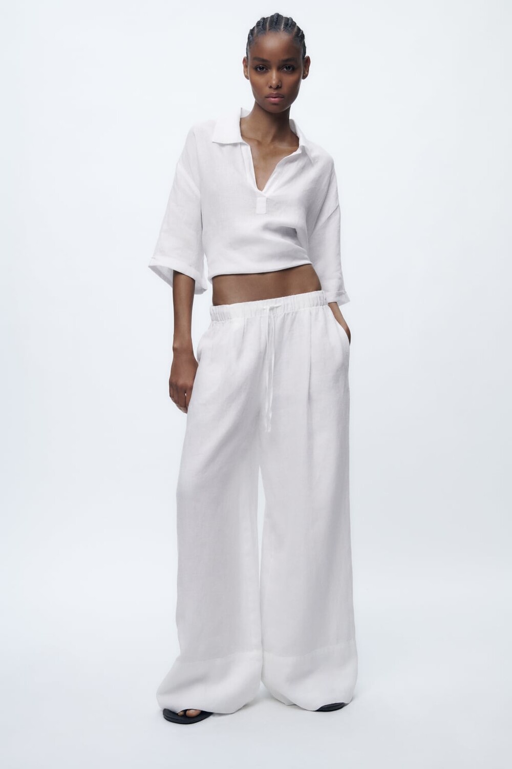 

Брюки палазцо льняные ZARA, белый