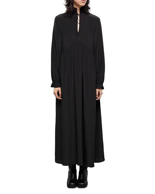 

Шелковое платье-миди в крестьянском стиле The Kooples, цвет Black