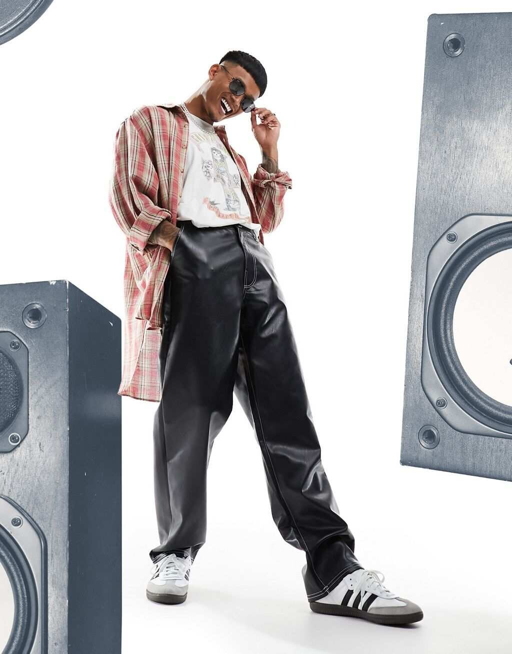 

Черные мешковатые кожаные брюки ASOS DESIGN, Черный