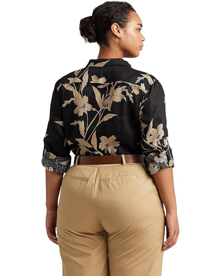 

Рубашка LAUREN Ralph Lauren Plus-Size Floral Linen Shirt, цвет Black/Tan