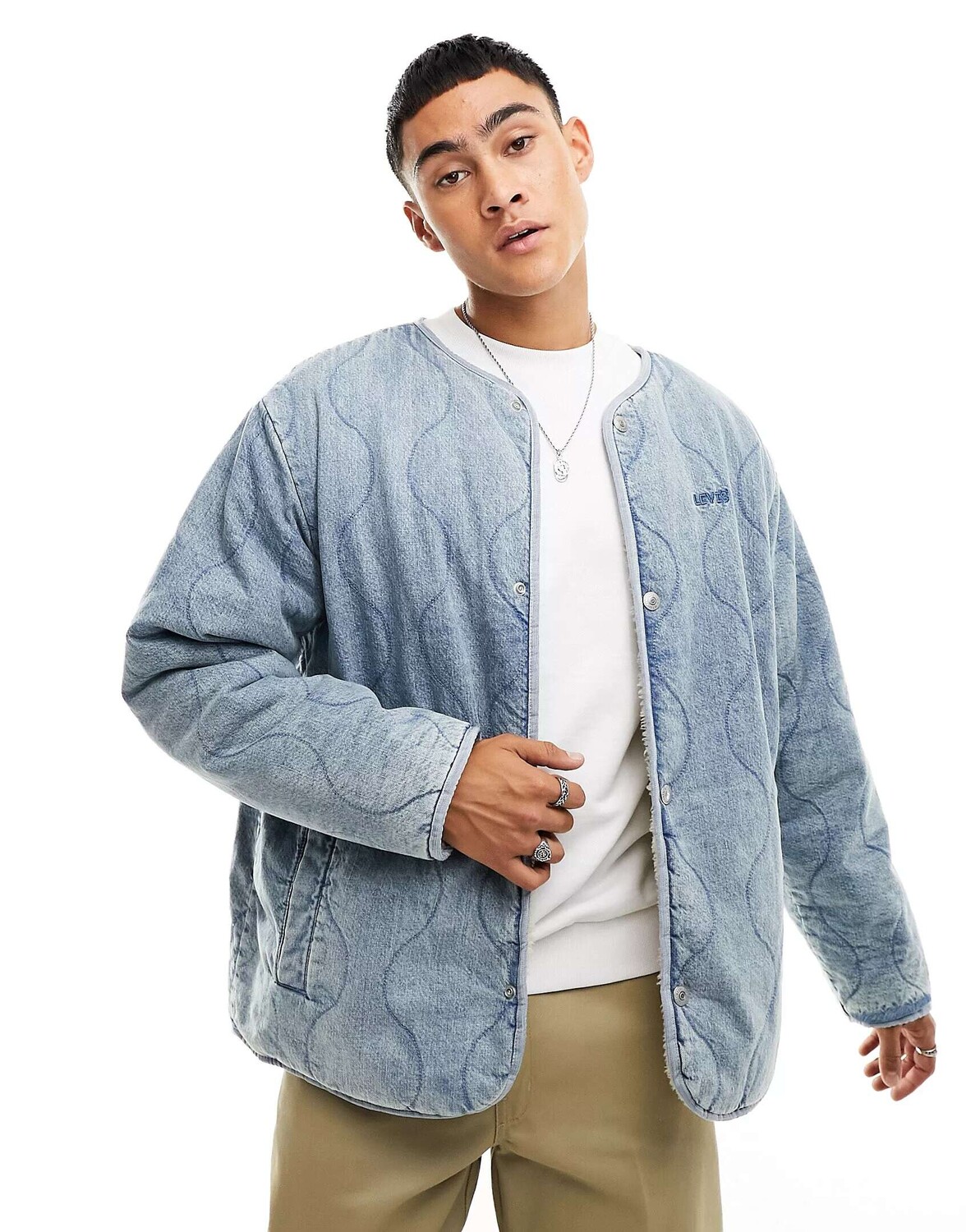 

Двусторонняя дутая куртка Levi's Abbots синего денима/кремового цвета с подкладкой из овчины, Синий