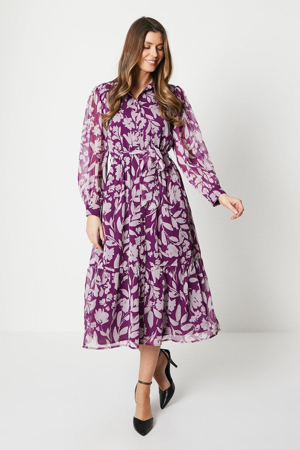 Многоярусное платье-рубашка с цветочным принтом Debenhams, фиолетовый