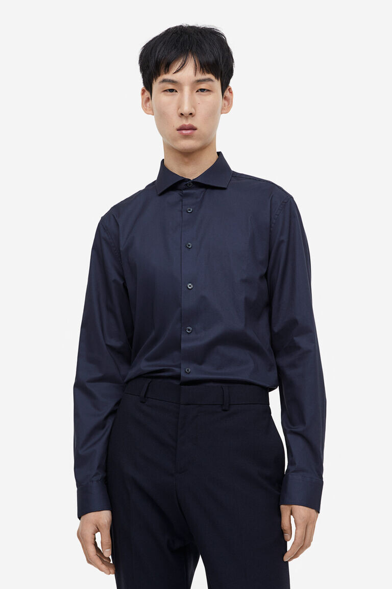 

Рубашка slim fit из хлопка премиум-класса H&M, синий