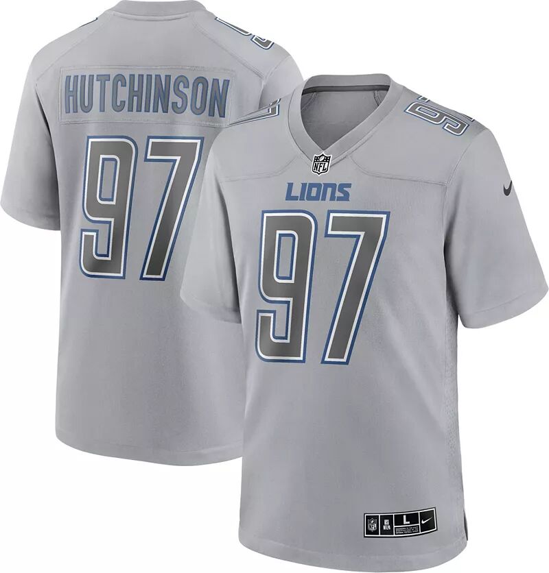 

Мужское джерси Nike Detroit Lions Aidan Hutchinson #97 Atmography Grey Game