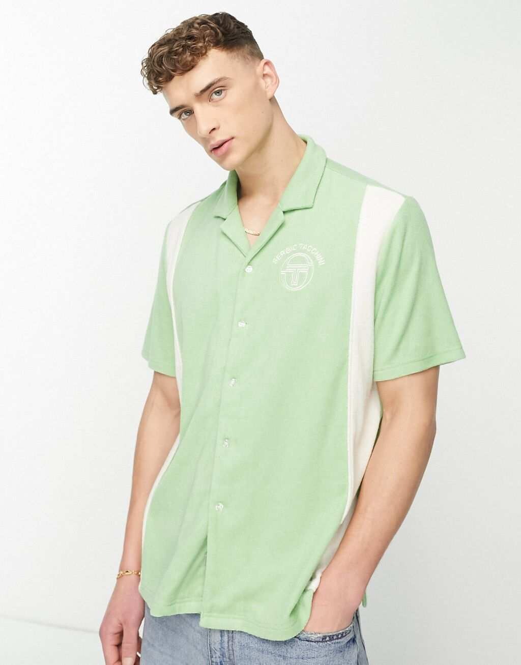 

Рубашка в зелено-кремовую полоску Sergio Tacchini Tano revere