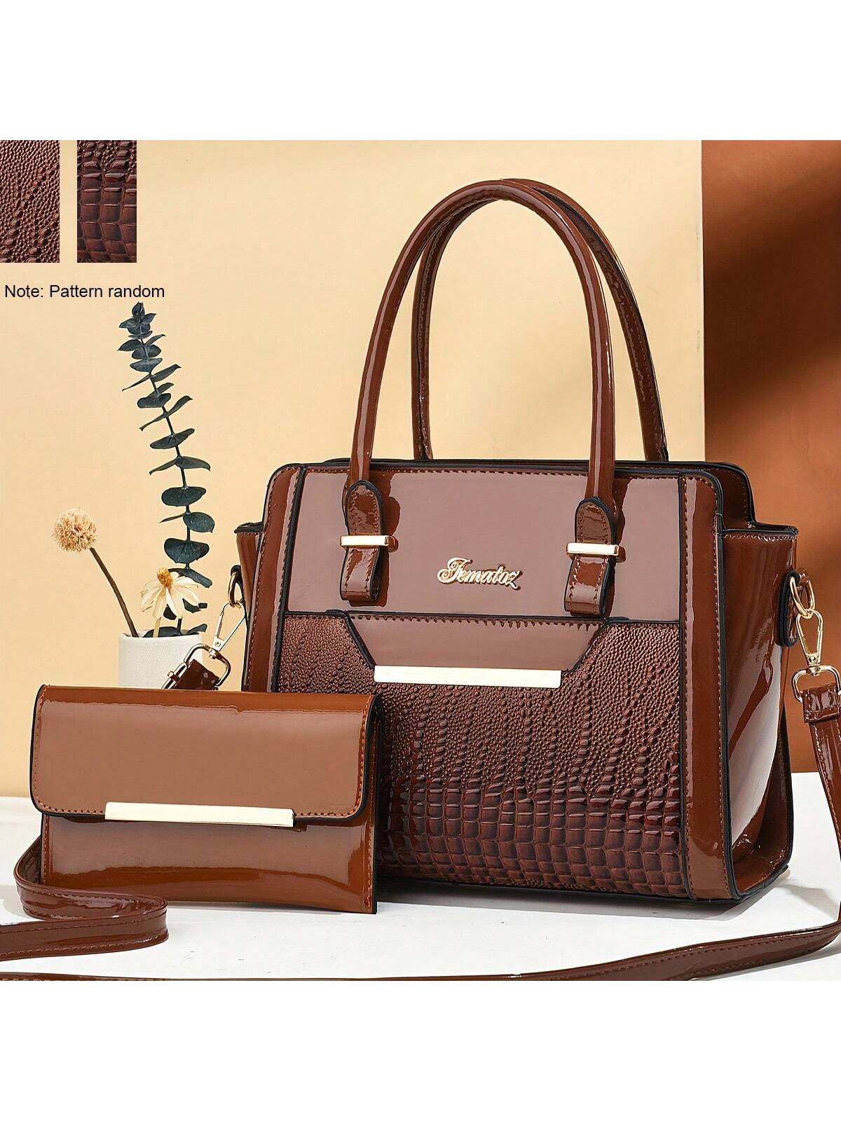 2023 Новая женская сумка с крокодиловым узором, кофейный коричневый фото