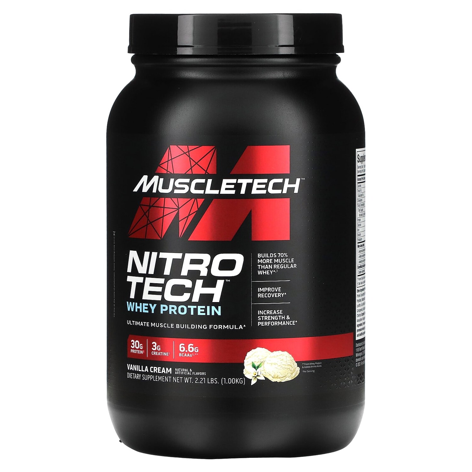 

Nitro Tech, сывороточный изолят + смесь для роста сухой мышечной массы, ванильный вкус, 907 г (2 фунта), MuscleTech