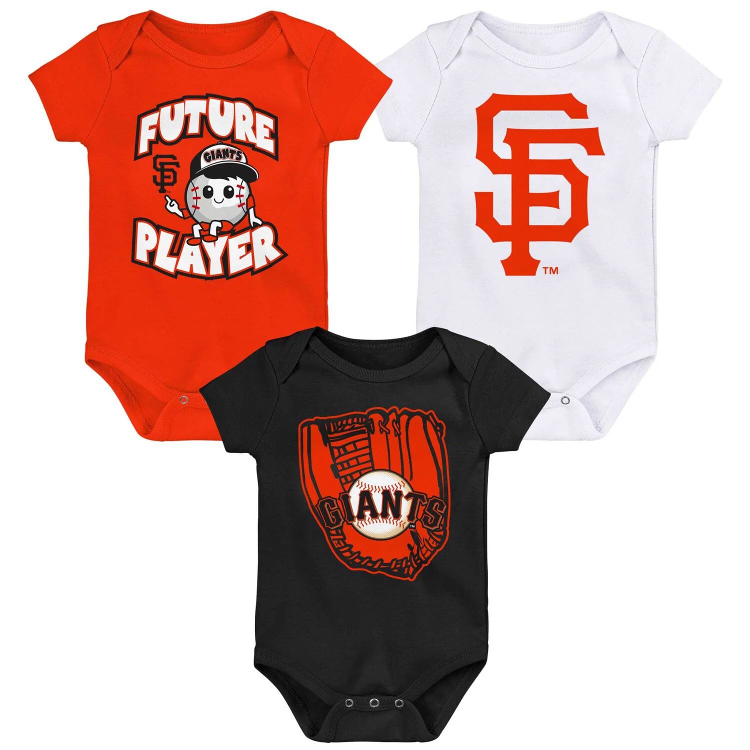 Комплект боди для младенцев оранжевый/черный/белый комплект из трех боди для игроков Малой лиги Сан-Франциско Джайентс Outerstuff