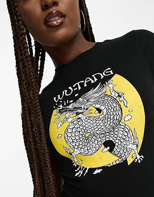 

Черное боди с графическим рисунком Wu Tang Clan ASOS DESIGN