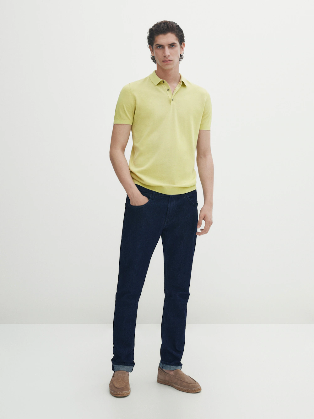 

Свитер из хлопка с коротким рукавом Massimo Dutti, лаймовый, Желтый