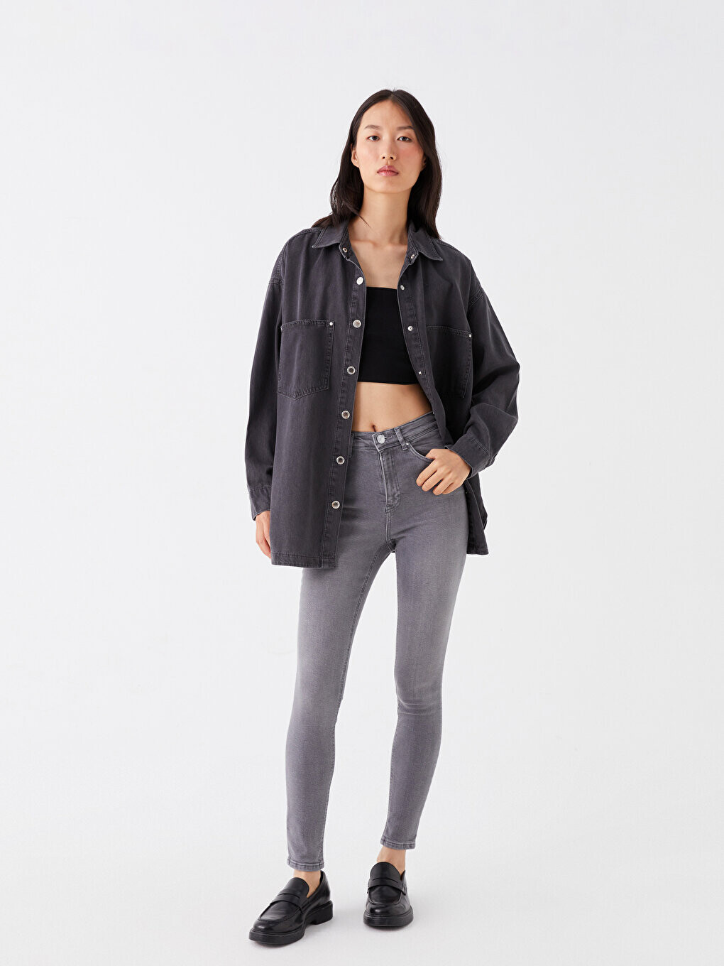 

Супероблегающие женские джинсовые брюки с высокой талией LCW Jeans, серое родео, Серый