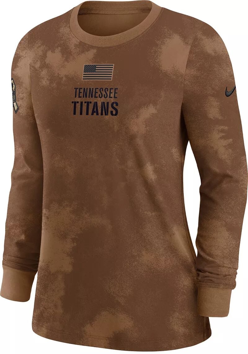 

Женская коричневая футболка с длинным рукавом Nike Tennessee Titans 2023 Salute to Service