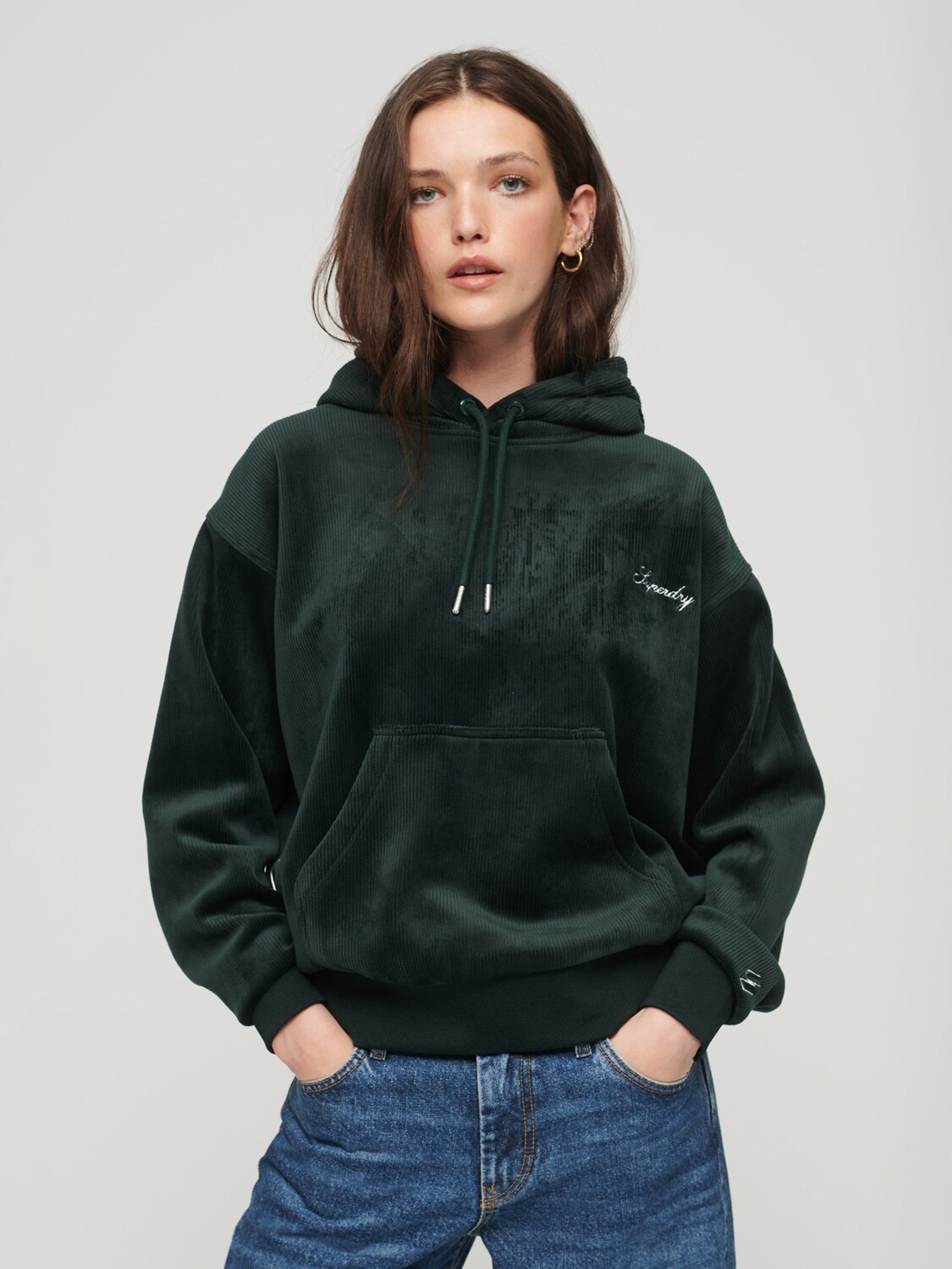 

Велюровая толстовка с капюшоном Drop Needle Superdry, академия темно-зеленый