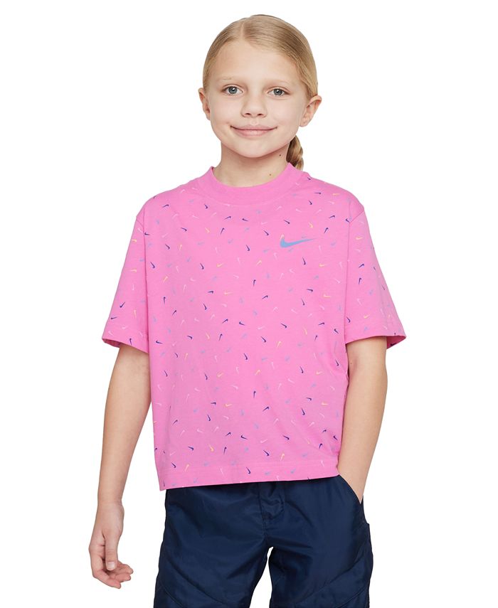 Спортивная одежда, хлопковая футболка с принтом галочка для девочек Nike, розовый