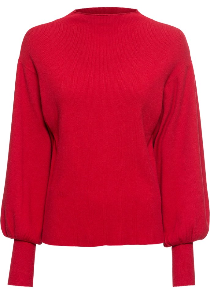 Вязаный свитер с рукавами-фонариками Bodyflirt, красный