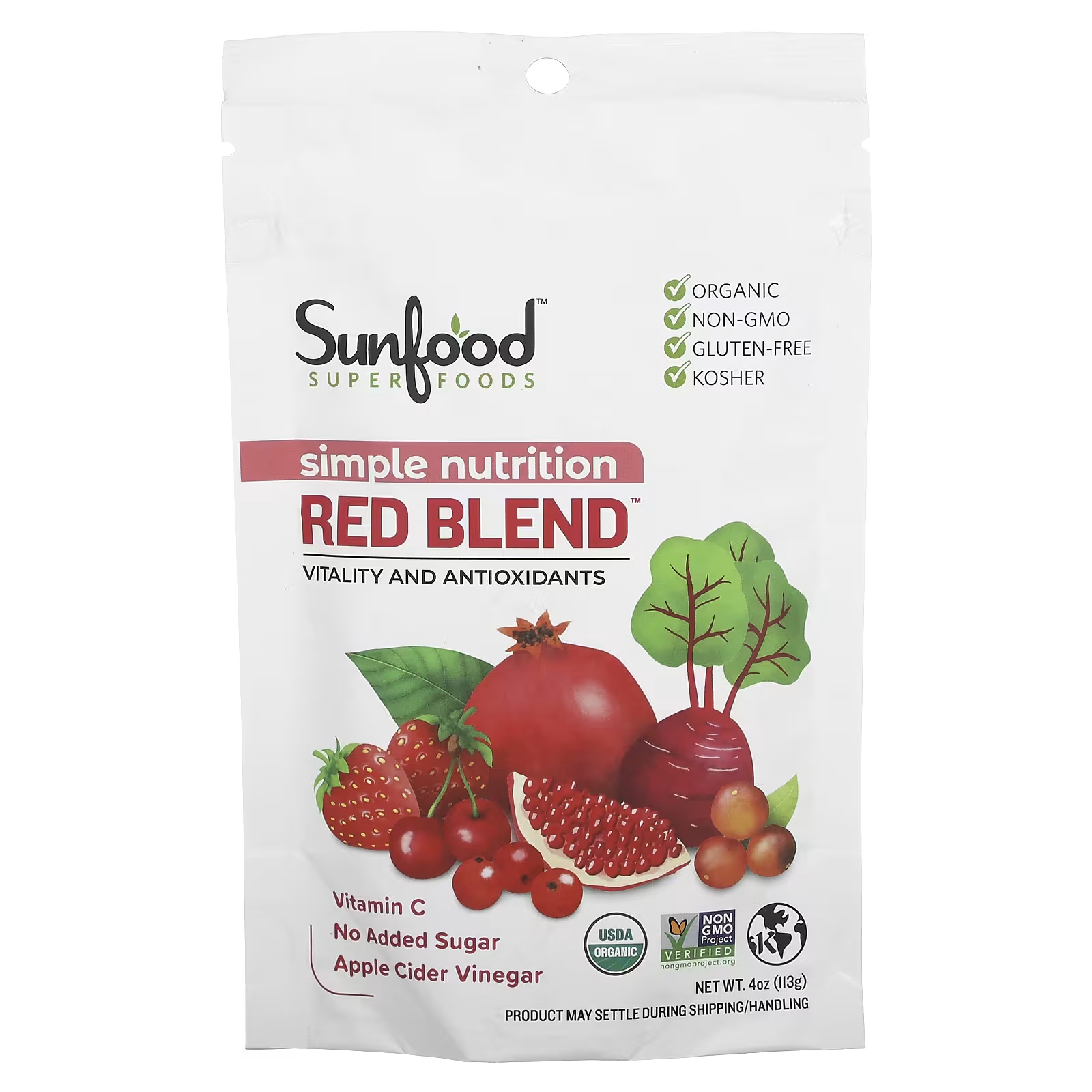 Красная смесь Sunfood Simple Nutrition, 4 унции (113 г) sunfood органические черные семена 113 г 4 унции