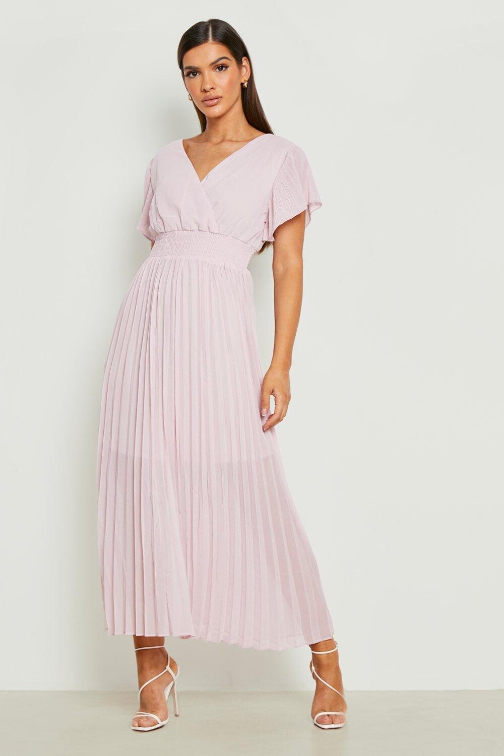 

Плиссированное платье миди из шифона Boohoo, розовый