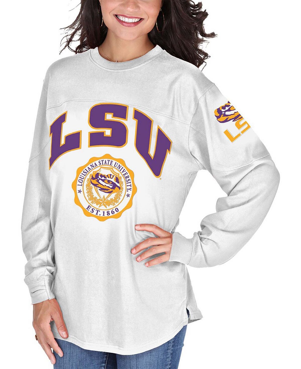 

Женская белая футболка с длинным рукавом LSU Tigers Edith Pressbox, белый