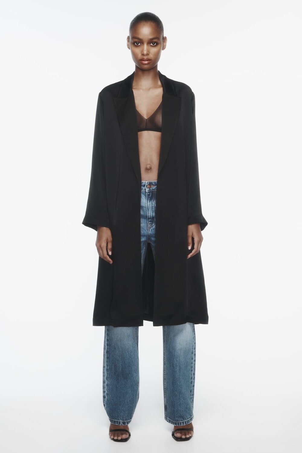 

Атласный тренч ZARA, черный