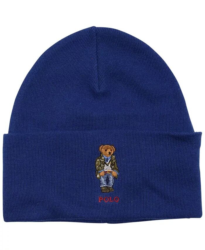 

Мужская шапка-бини в стиле преппи с медведем Polo Ralph Lauren, синий