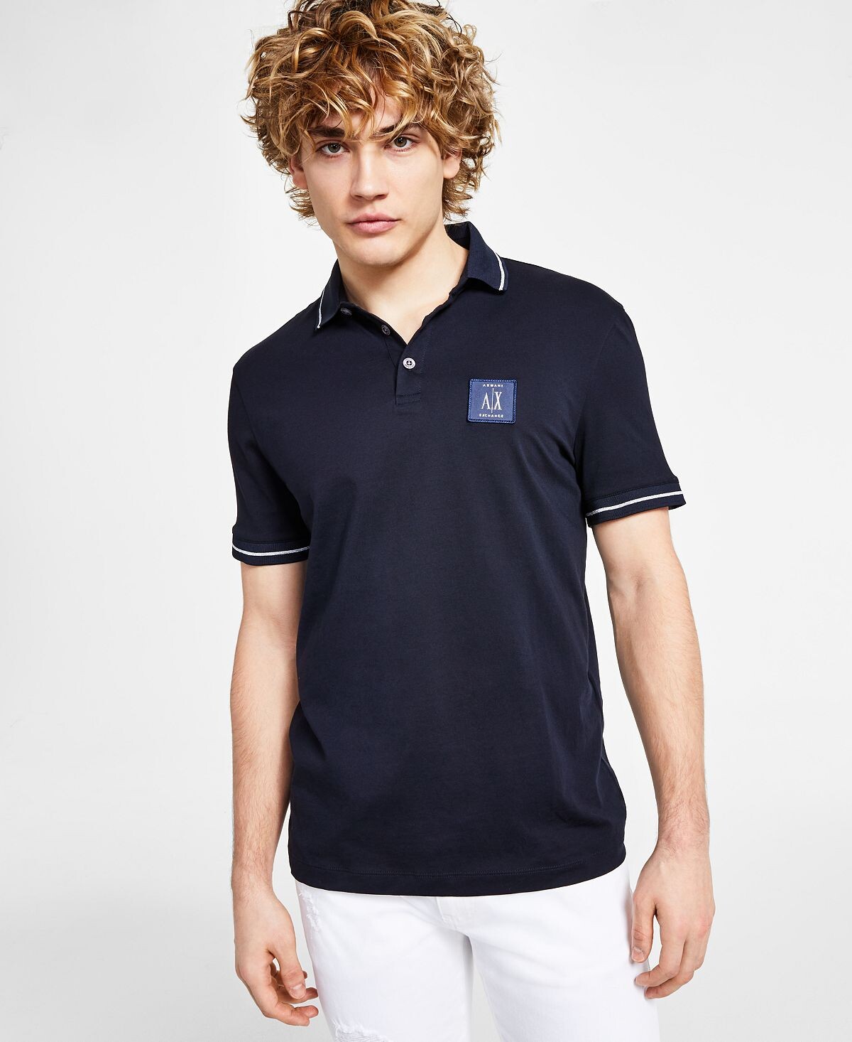 

Мужская рубашка-поло металлик с логотипом Icon Armani Exchange