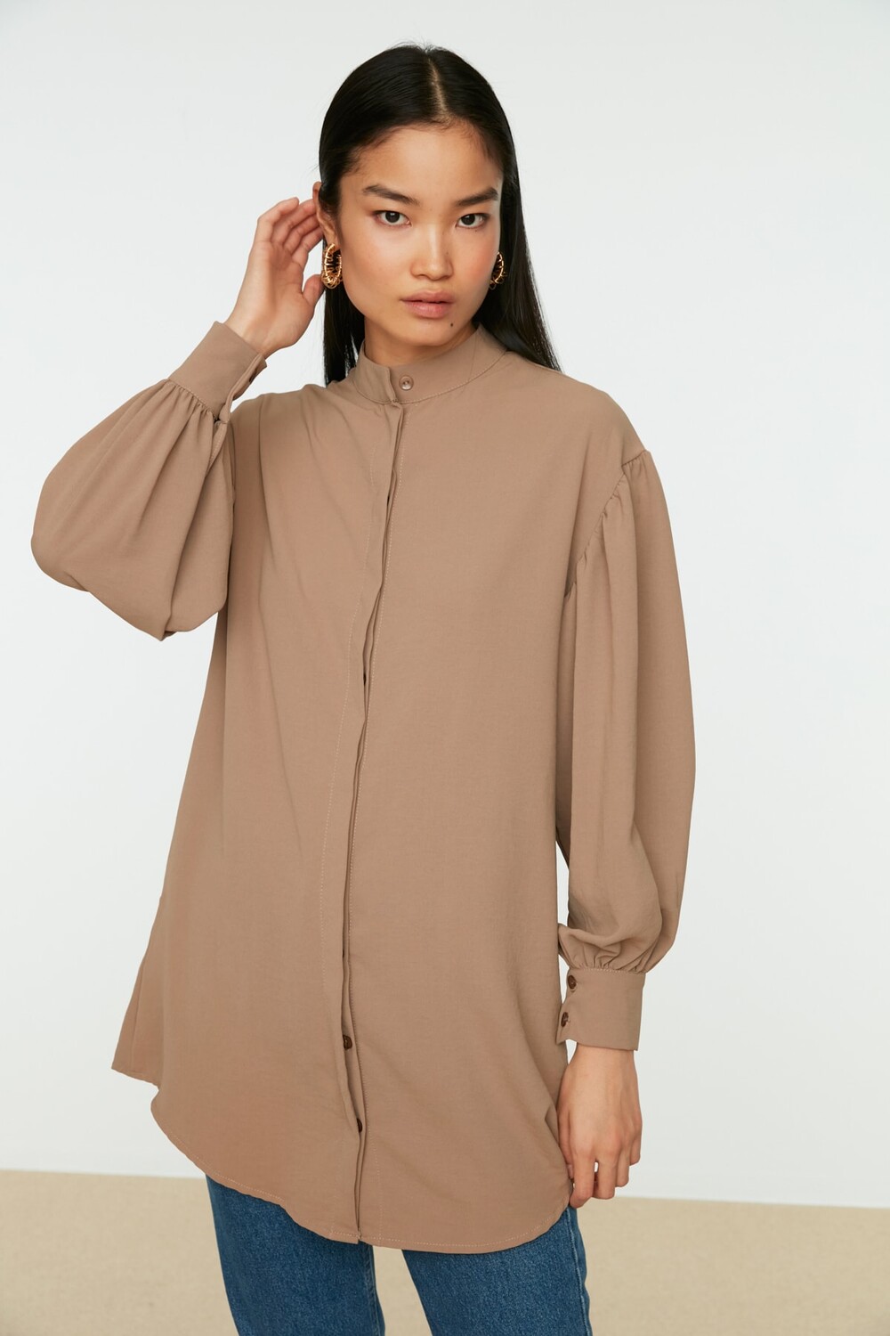 

Рубашка - Бежевый - Свободный крой Trendyol Modest, бежевый