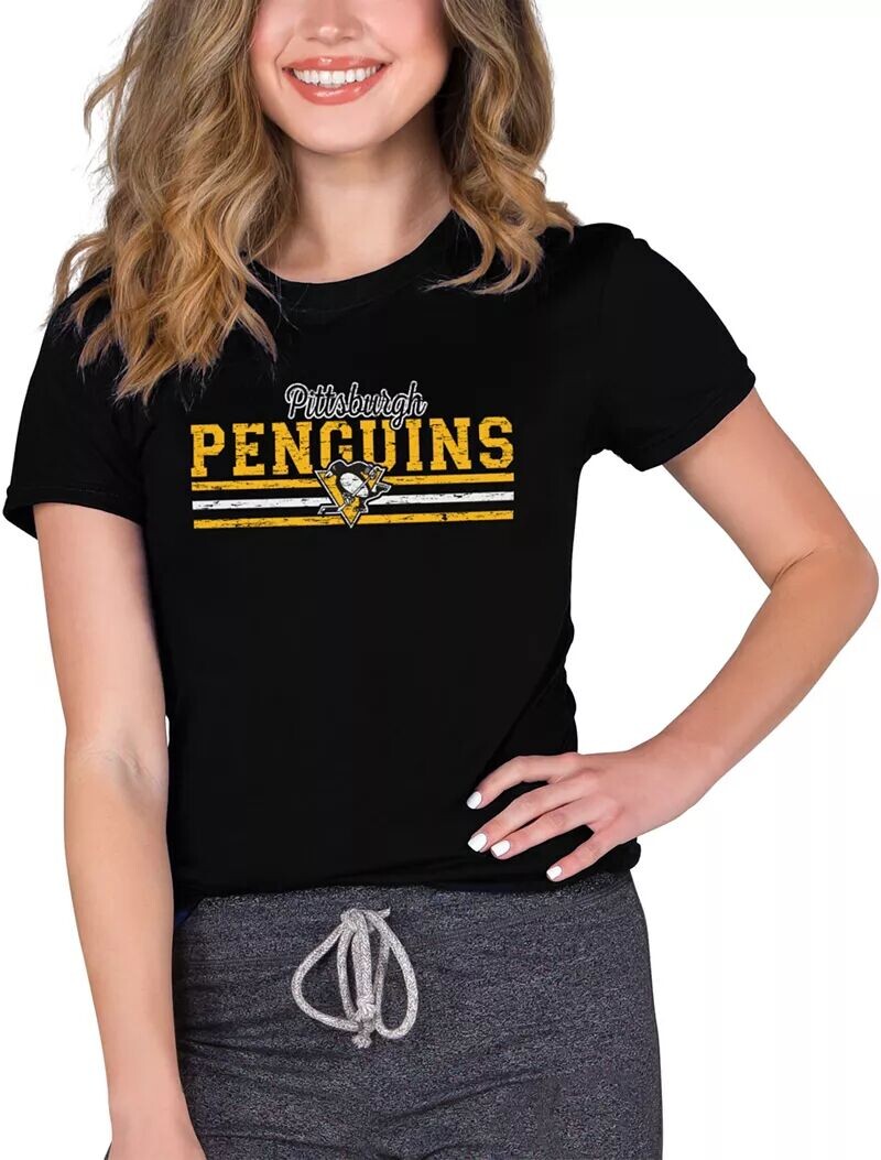 

Женская черная футболка Concepts Sport Pittsburgh Penguins Marathon