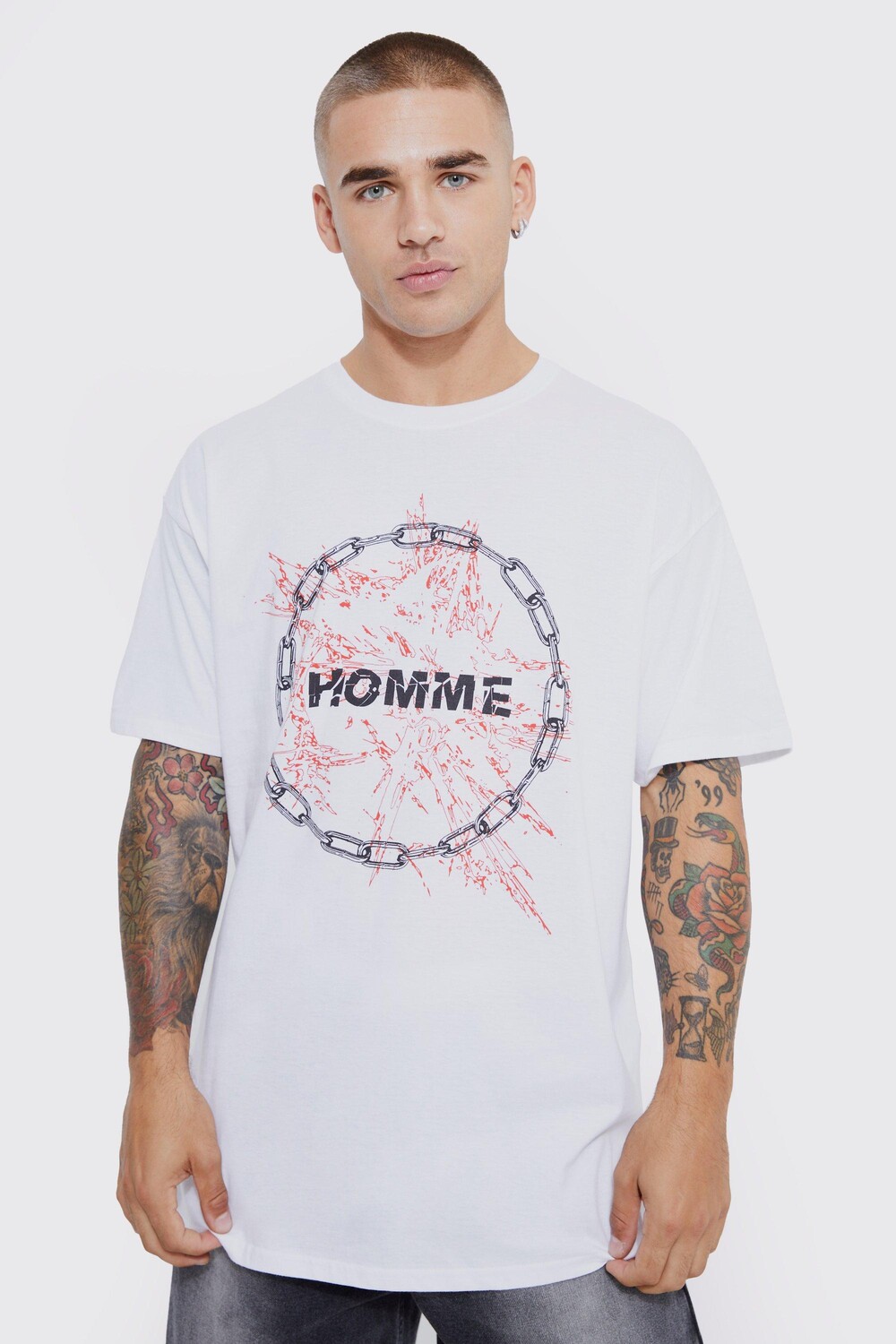 

Футболка oversize homme с принтом цепочки Boohoo, белый