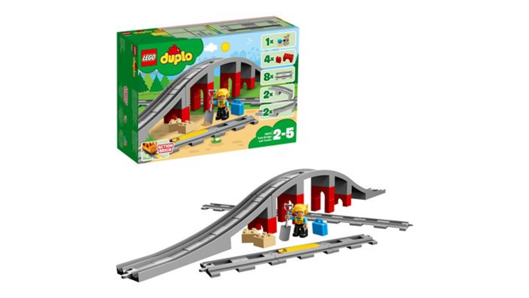 цена Lego DUPLO Набор Железнодорожный мост и рельсы, детская игрушка