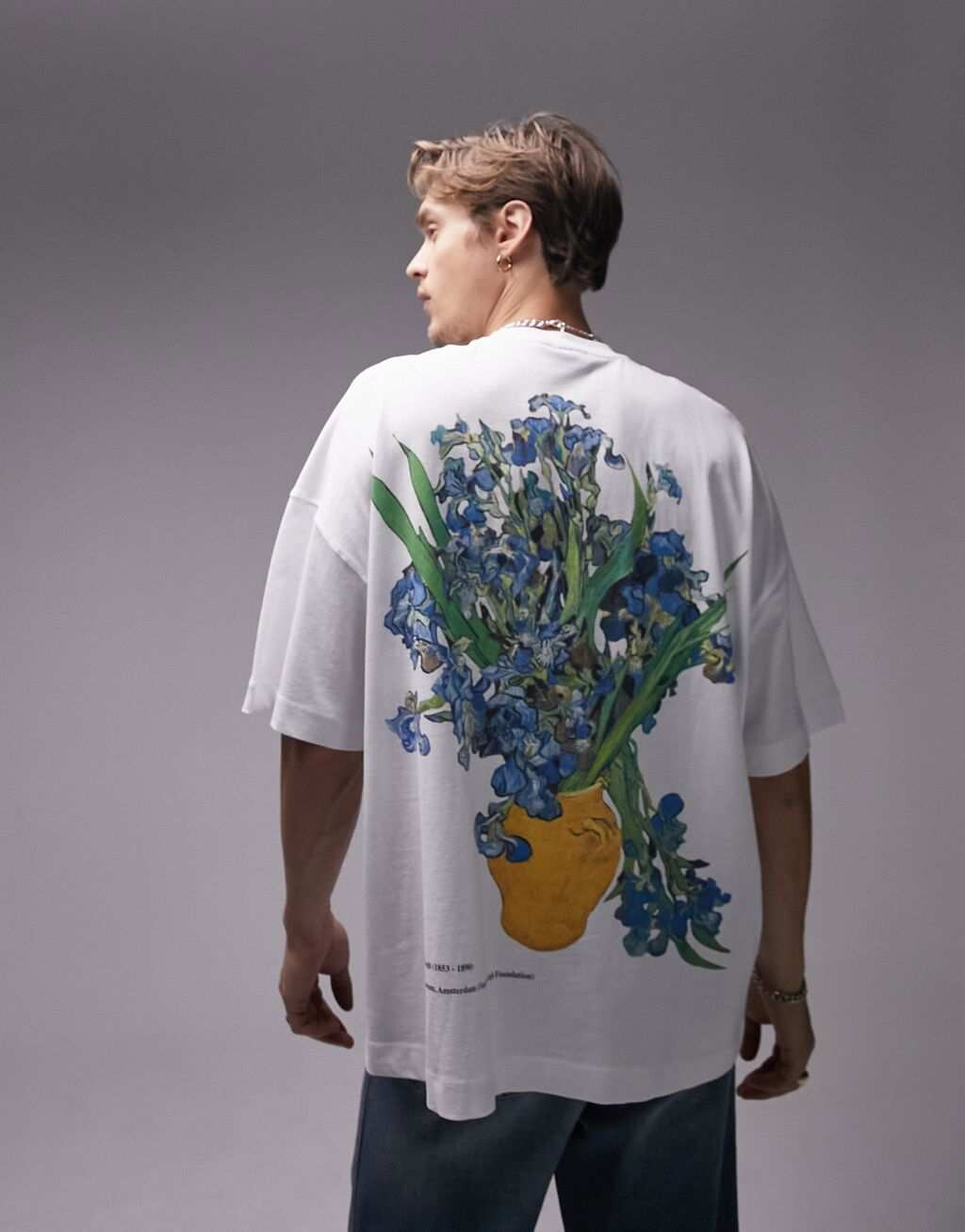 

Белая футболка оверсайз Topman с принтом Irises Mans в сотрудничестве с Музеем Ван Гога, Белый