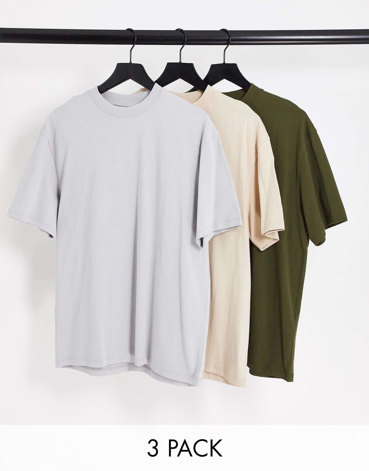 

Комплект оверсайз-футболок Topman из 3 цветов цвета хаки, каменного и светло-серого, Серый