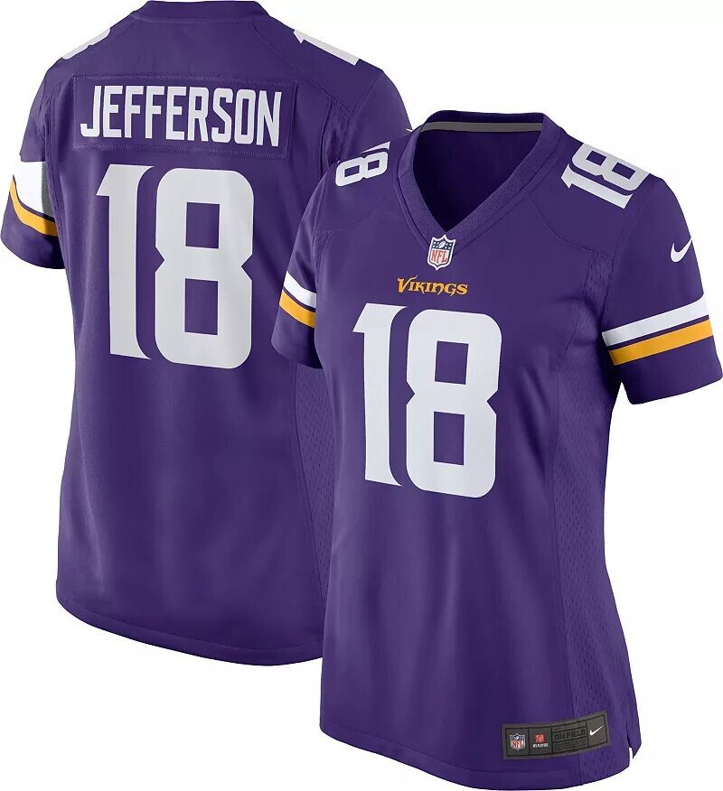 

Женская майка Nike Minnesota Vikings Justin Jefferson #18, фиолетовая игра