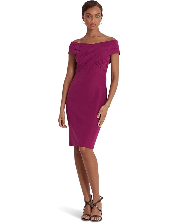

Платье LAUREN Ralph Lauren Crepe Off-the-Shoulder Cocktail, цвет Plum Caspia