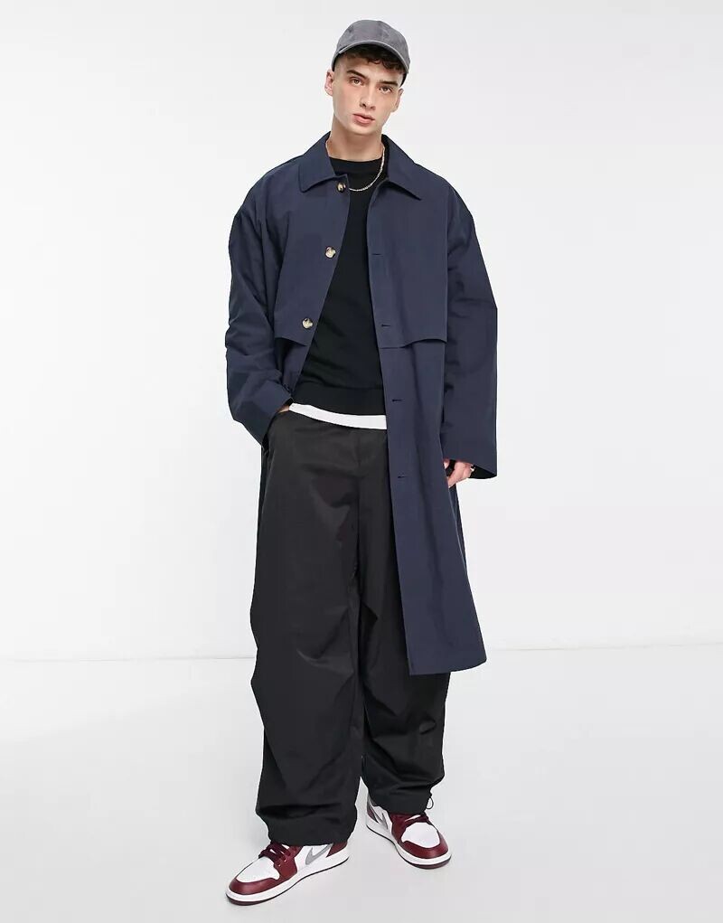 

Темно-синий оверсайз-тренч ASOS