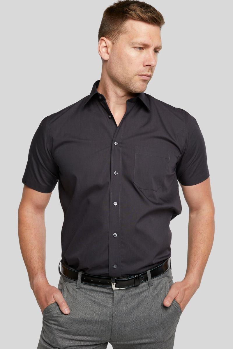 Черная классическая рубашка с коротким рукавом Easy Care Double TWO, черный