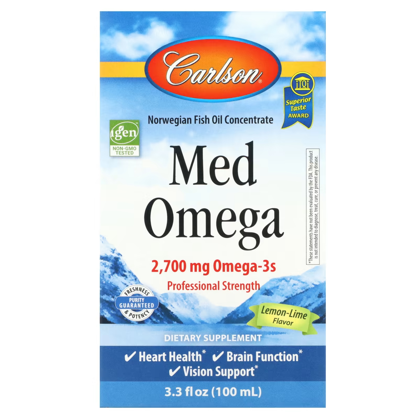 Carlson Med Omega Лимон-Лайм 2700 мг 3,3 жидких унции (100 мл) carlson norwegian super d omega 3 с натуральным вкусом лимона 250 мл 8 4 жидких унции