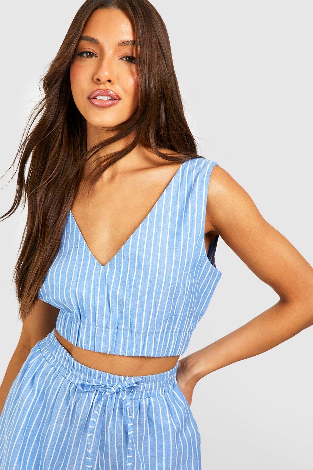 

Укороченный топ в полоску Boohoo, синий