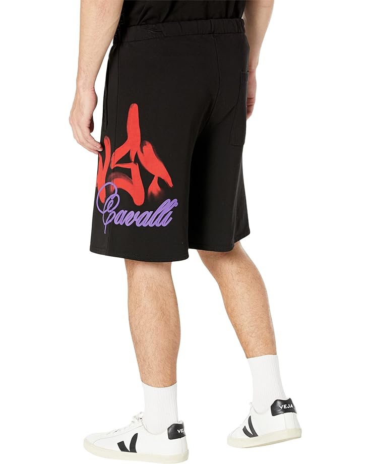 Шорты Just Cavalli Sweatshirt Cotton Jogger Shorts with Graffiti Logo Print, черный
