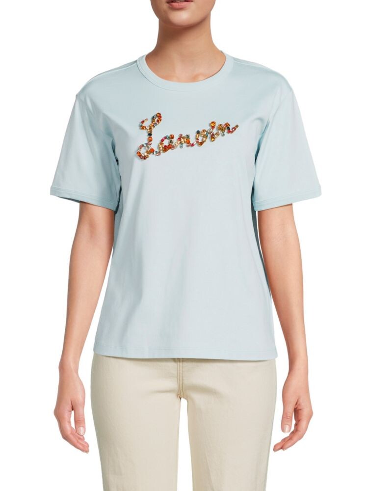 

Футболка с круглым вырезом и декорированным логотипом Lanvin, синий