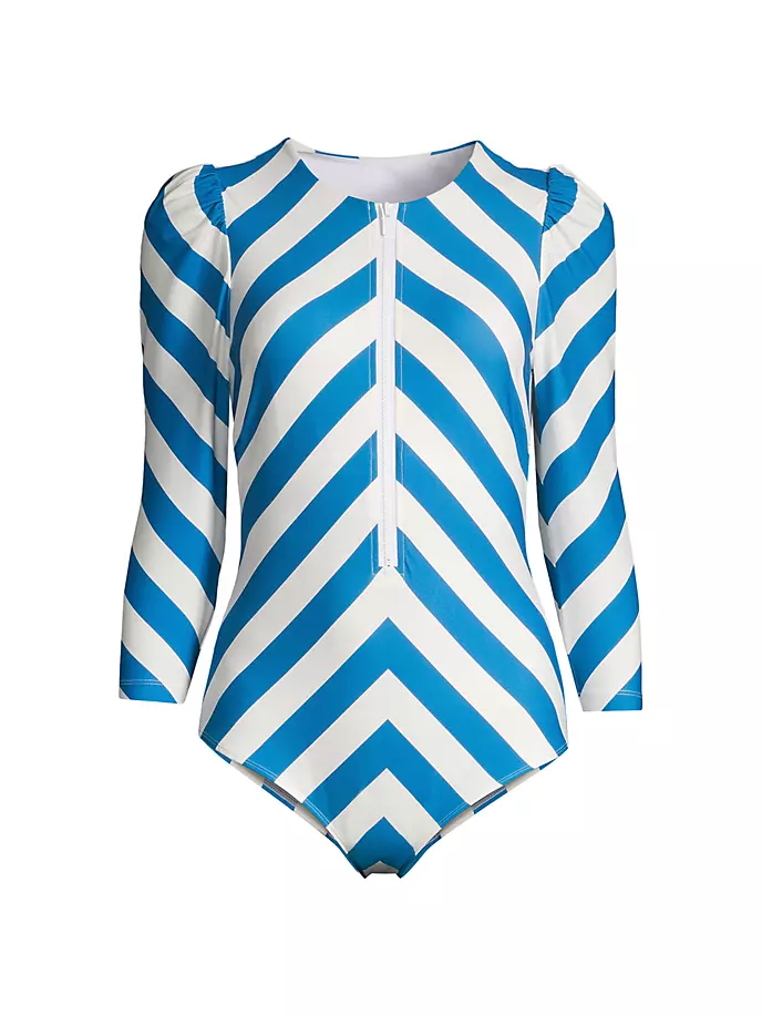 

Цельный купальник DreamSculpt в полоску с объемными рукавами и молнией Stylest, цвет sapphire chevron