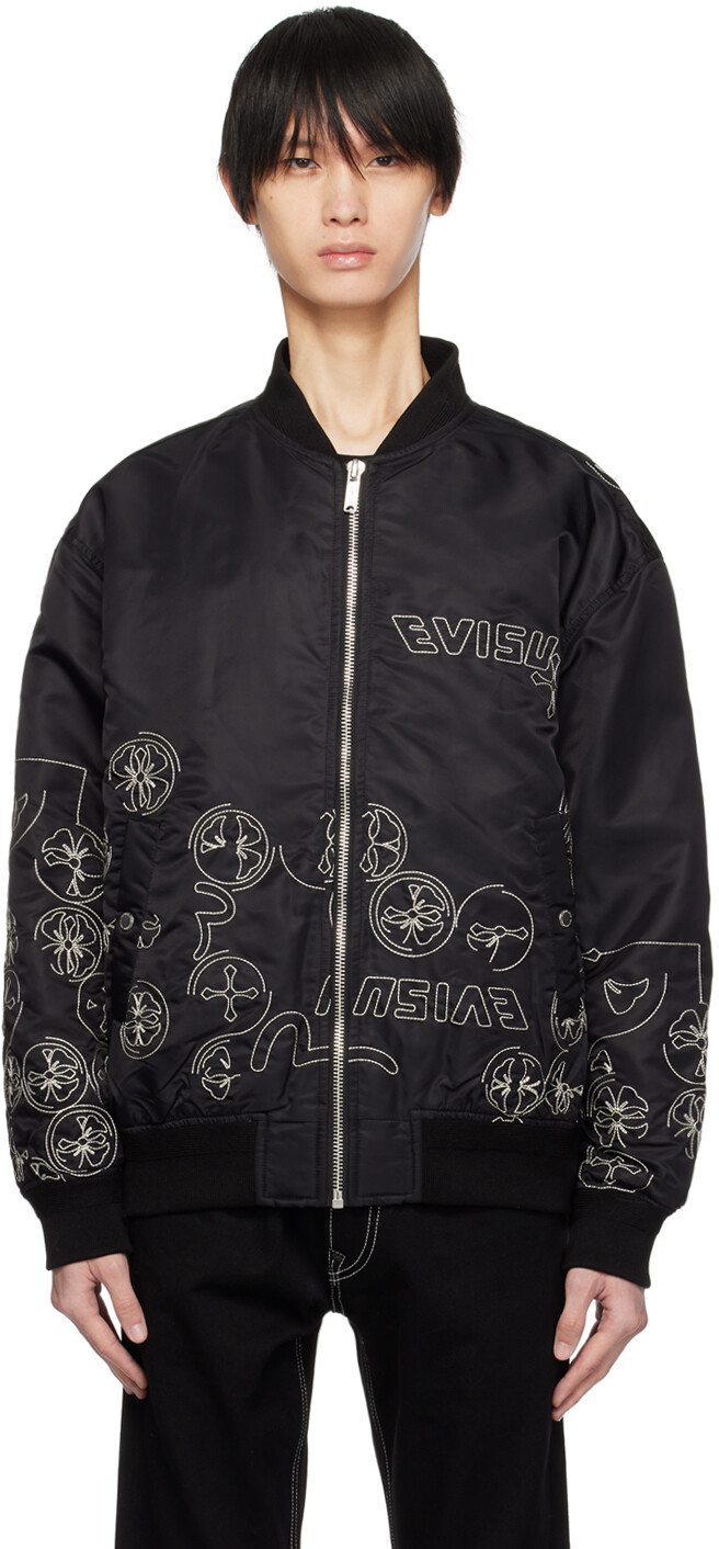 

Черный бомбер с вышивкой Evisu