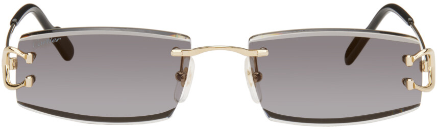 

Золотые прямоугольные солнцезащитные очки Cartier, цвет Gold/Gold/Grey