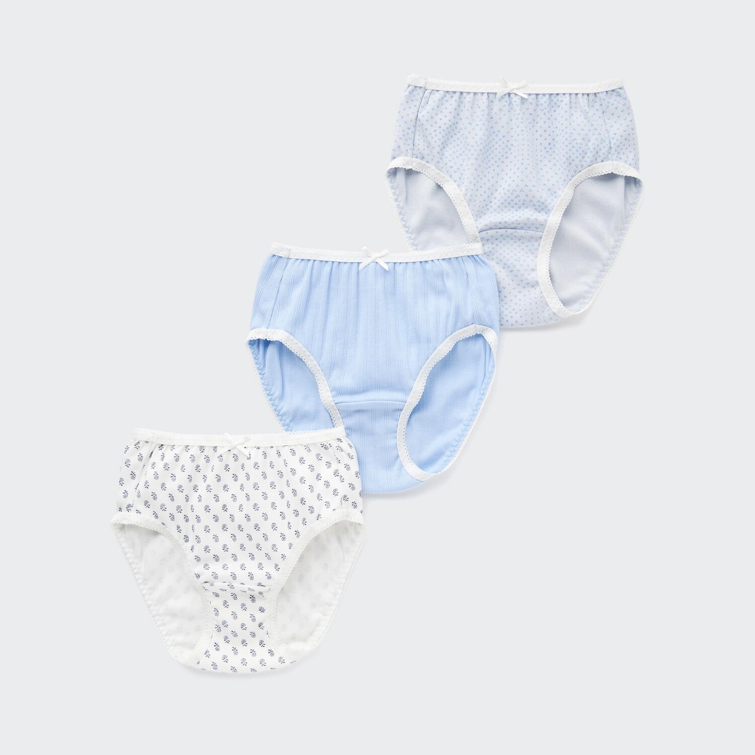 

Хлопковые трусы с цветочным принтом для девочек (три пары) Uniqlo, светло-синий