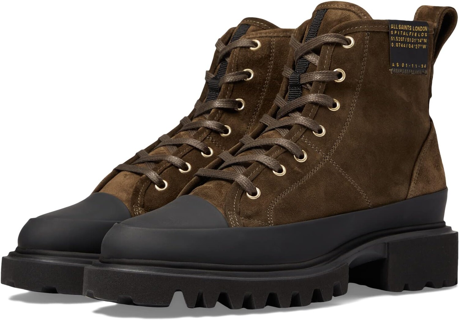 

Ботинки на шнуровке Myla Suede Boot AllSaints, цвет Khaki Green/Black