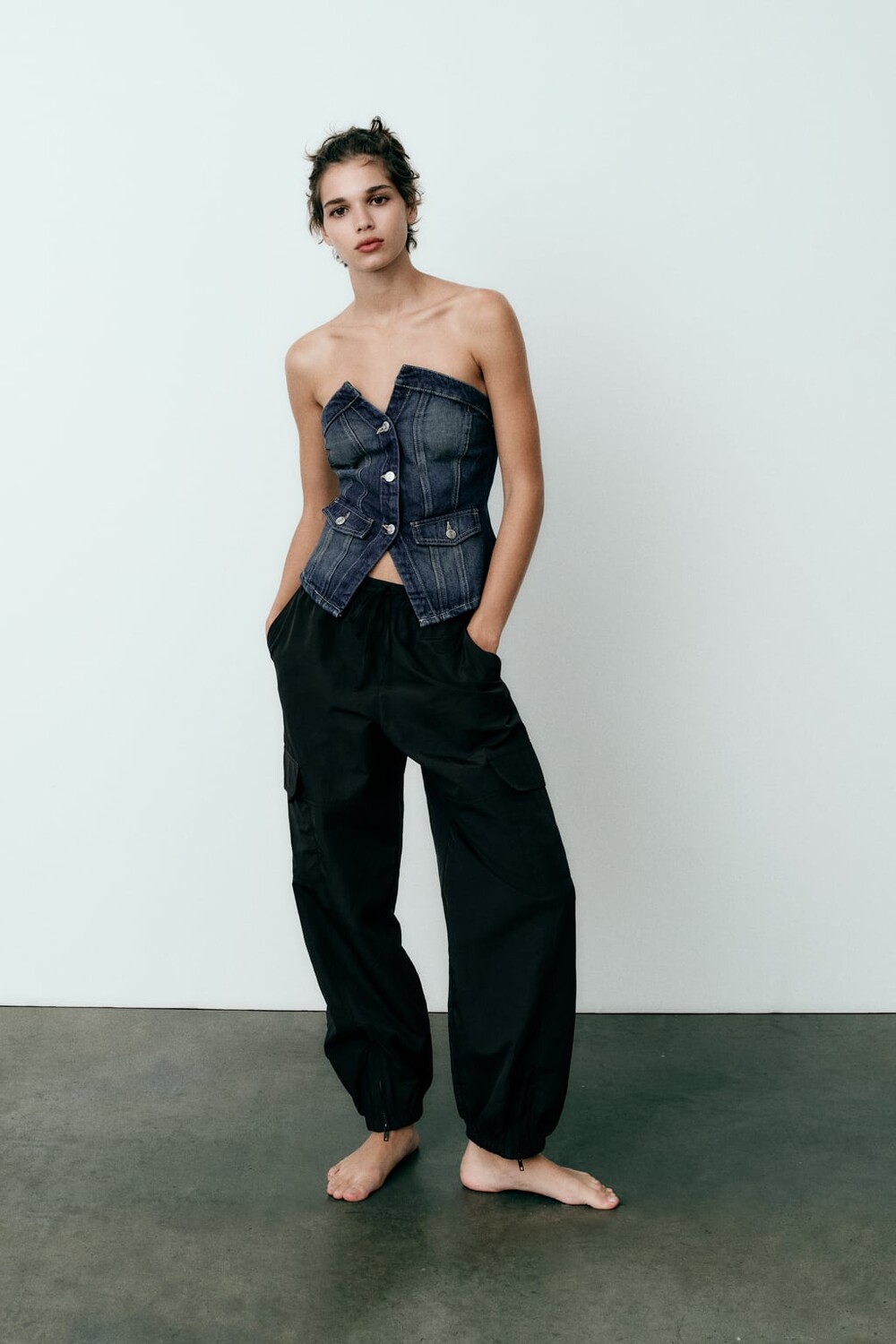 

Джинсовый топ без бретелек trf ZARA, темно-синий