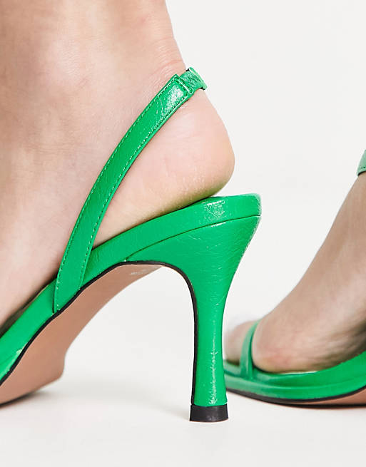 Зеленые асимметричные босоножки на среднем каблуке ASOS DESIGN Haya цена и фото