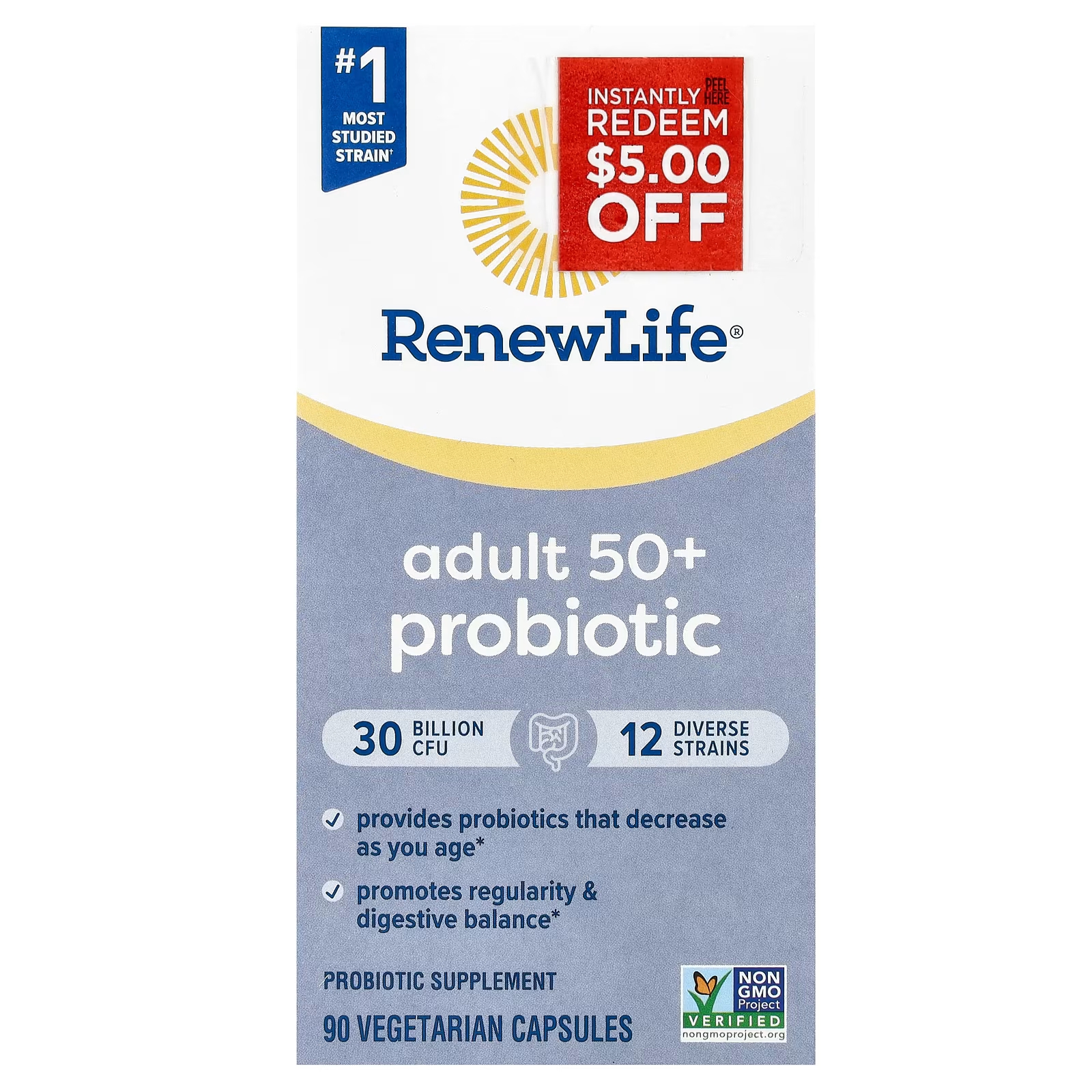 Пробиотик Renew Life для взрослых старше 50 лет, 30 миллиардов КОЕ, 90 вегетарианских капсул