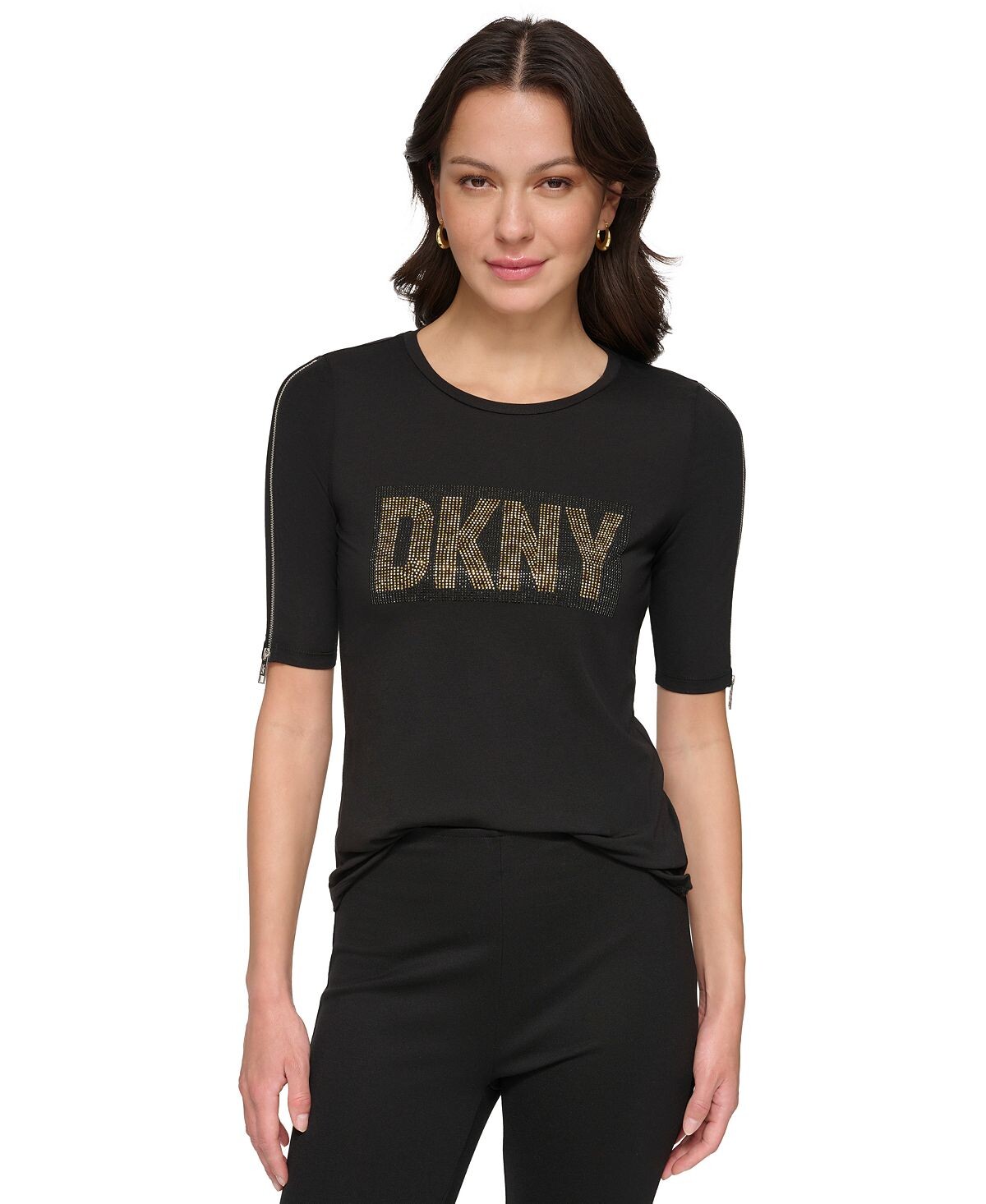 

Женская футболка с логотипом на молнии DKNY, черный