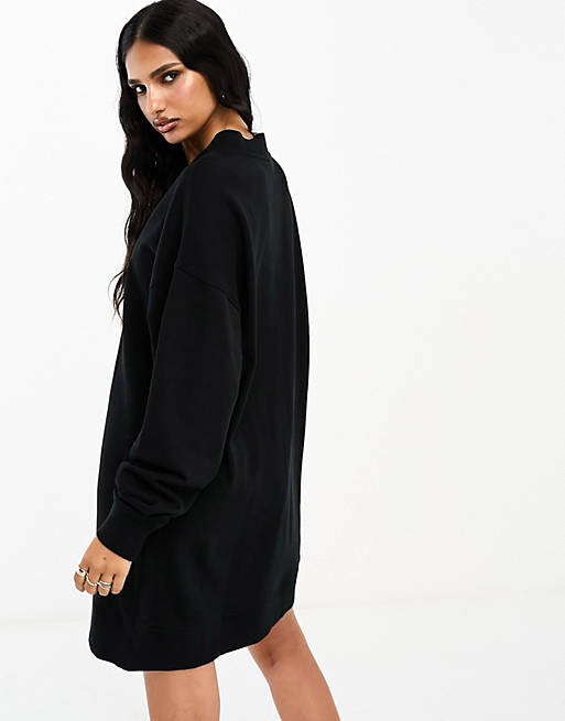 

Черное платье-толстовка мини с длинными рукавами и V-образным вырезом ASOS DESIGN